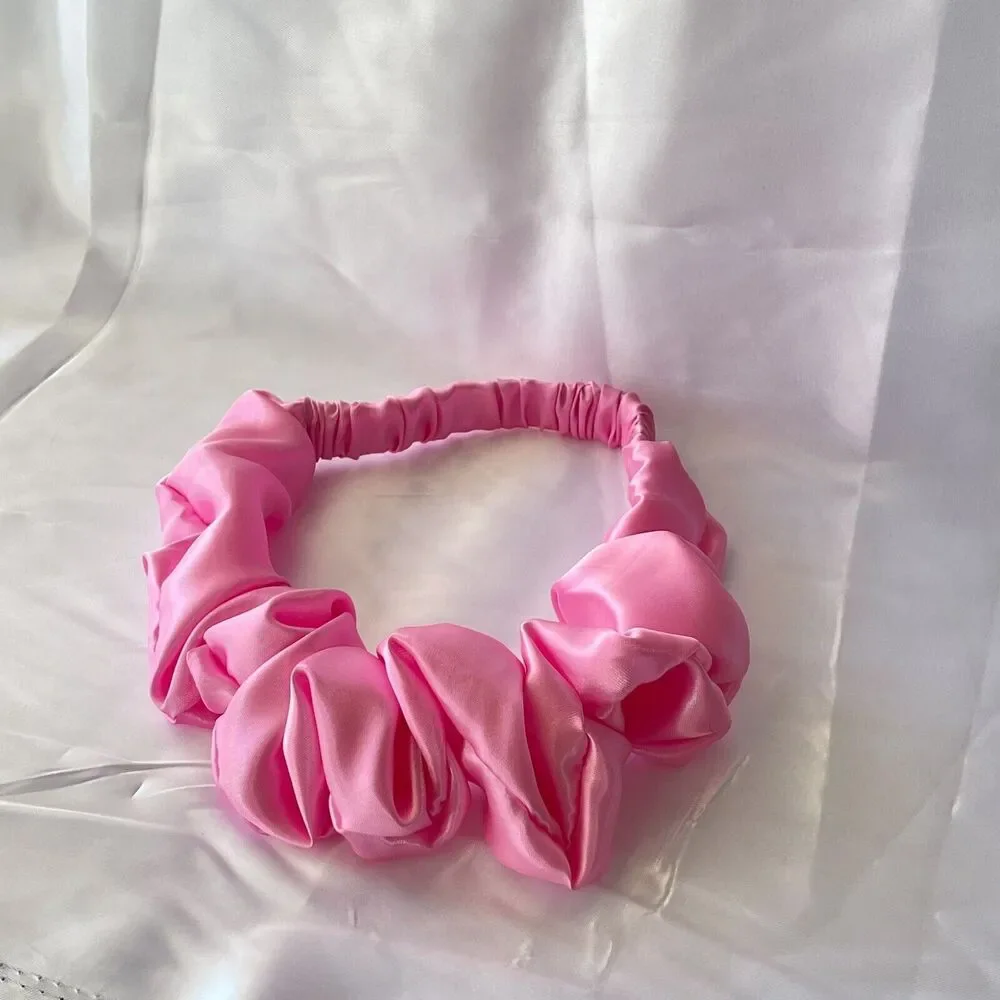 Pink Satin Headband wrap scrunched For Women Pleated design